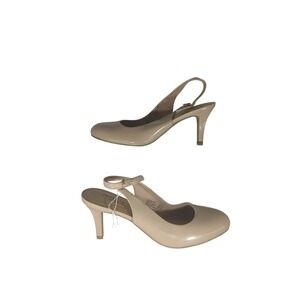 Comfort Plus by Predictions Slingback Pumps 6.5 Nude Beige Patent Round Toe Heel